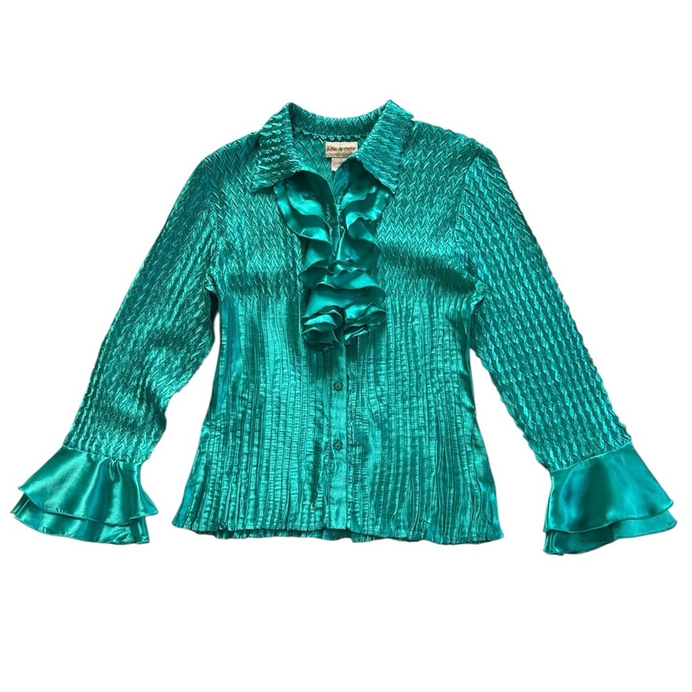 Vintage Cascading Ruffle Bell Sleeve Blouse Size L Victorian Romantic Feminine